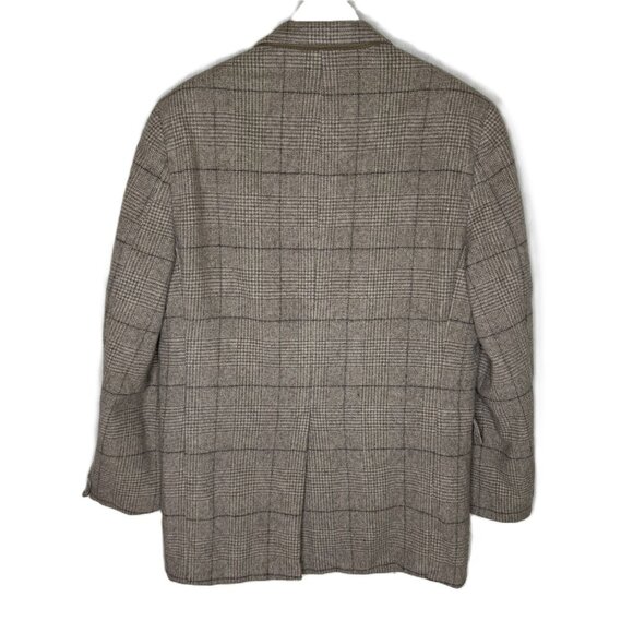 Vintage 70s 80s Nordstrom Men's Beige Wool Window Pane Plaid Blazer, Size 42 - Picture 2 of 12